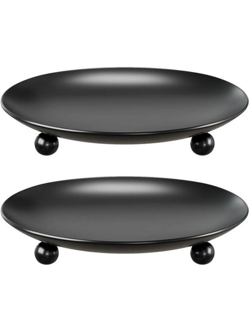 Set of 2 black metal pillar candle holders round candle plates for table decor